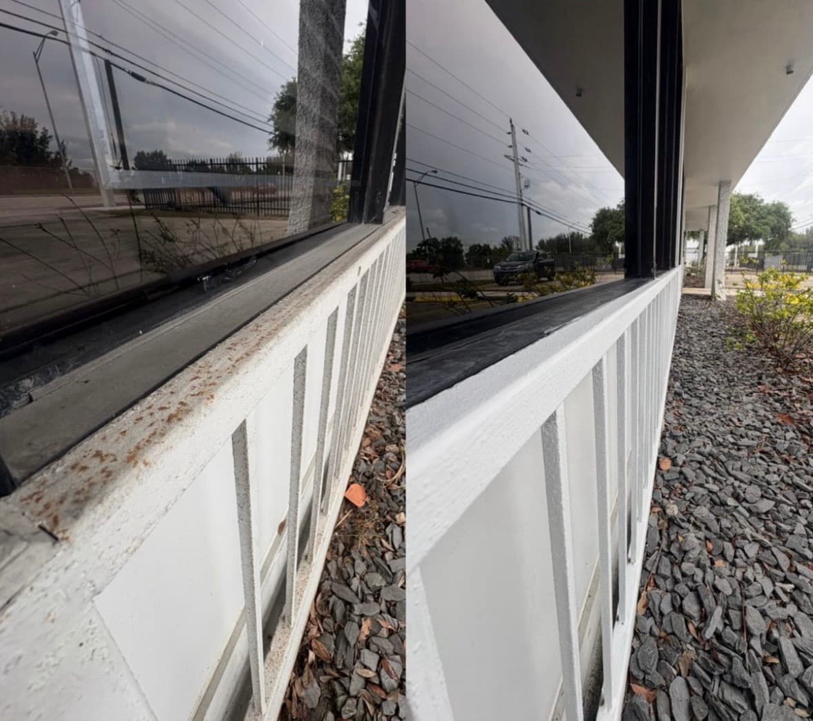 Commercial exterior cleaning before and after result by G&C Premier Exterior Services