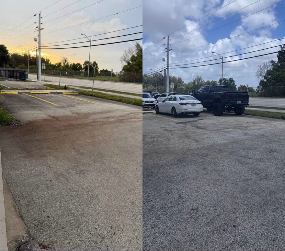 Parking lot cleaning before and after result by G&C Premier Exterior Services